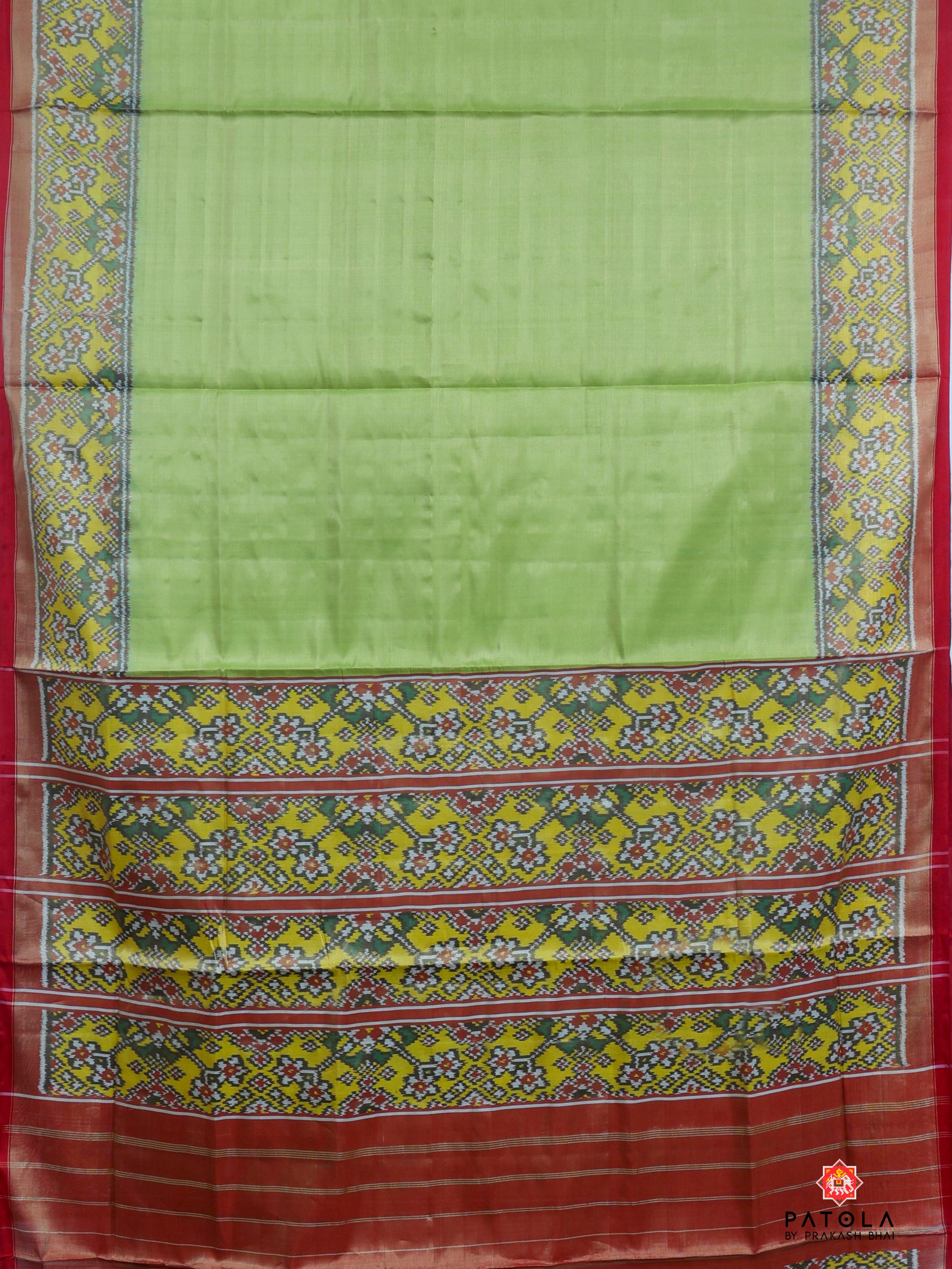 Plain Pista Green With Yellow Navratna Border Tissue Patola Saree